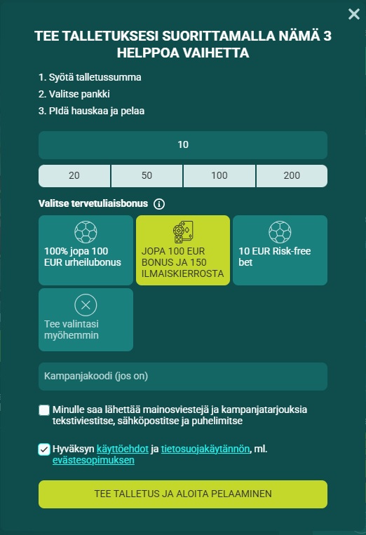 Vivatbet Casinolla Pay N Play talletus tapahtuu kolmessa helpossa vaiheessa.