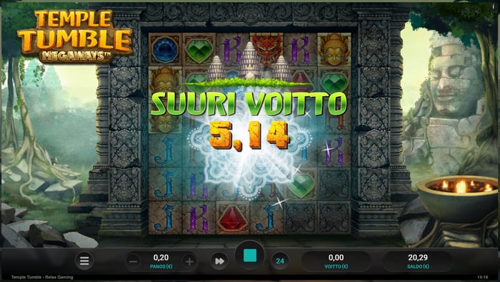 Temple Tumble Megaways -pelin 5,14 euron voitto.