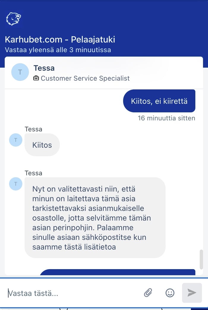 Asiakastuen vastaus bonusongelmaan.