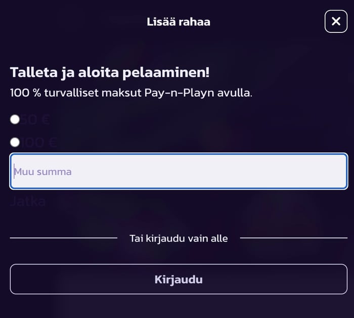 Hankala talletuslomake Pelipedolla.