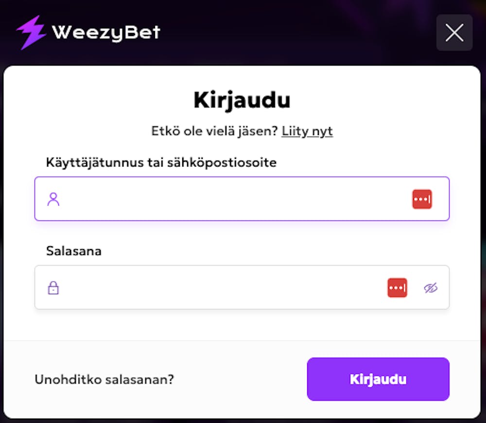 Weezybet kasinolle rekisteröityminen käy hyvin helposti