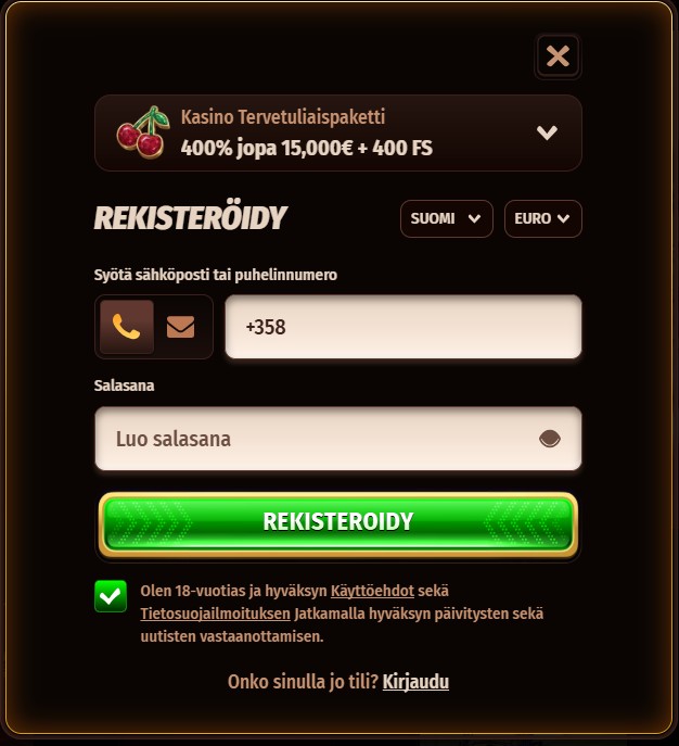 Westace rekisteröityminen tapahtuu puhelinnumerolla.