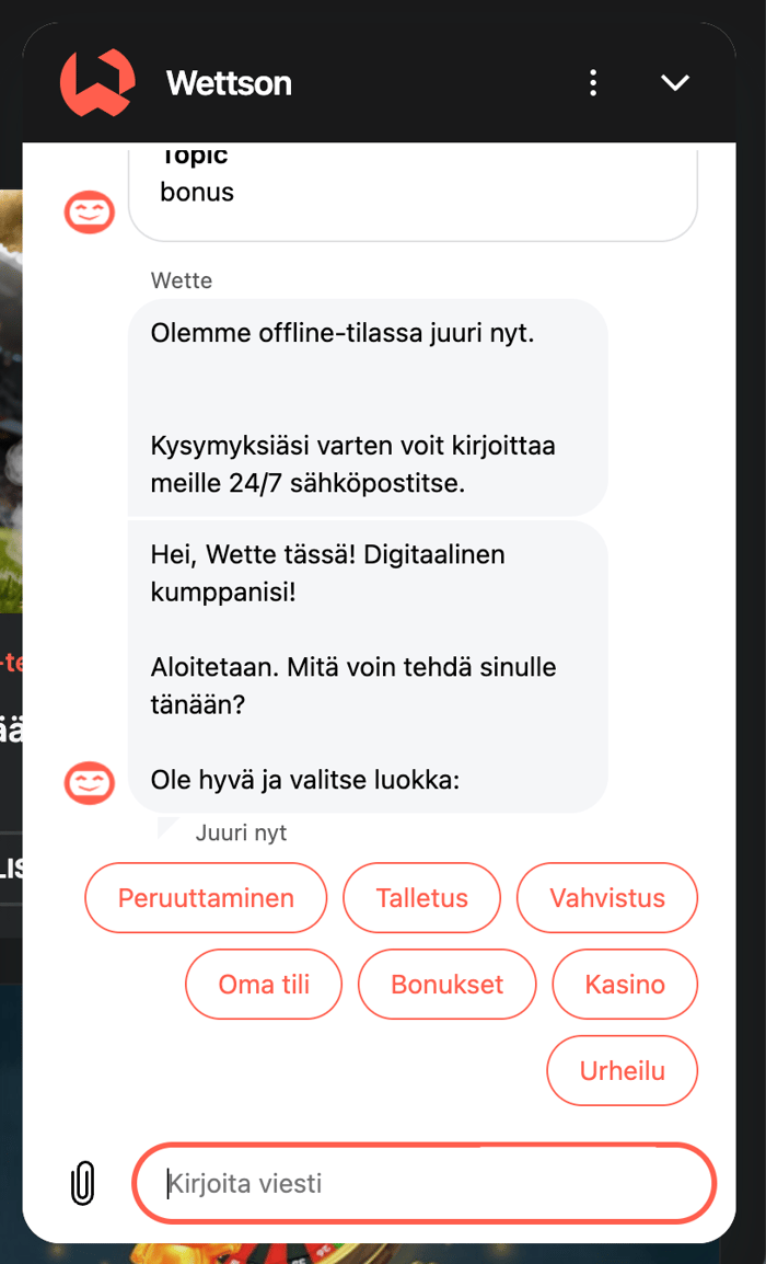 Live chat ei vastaa Wetssan casinolla ollenkaan