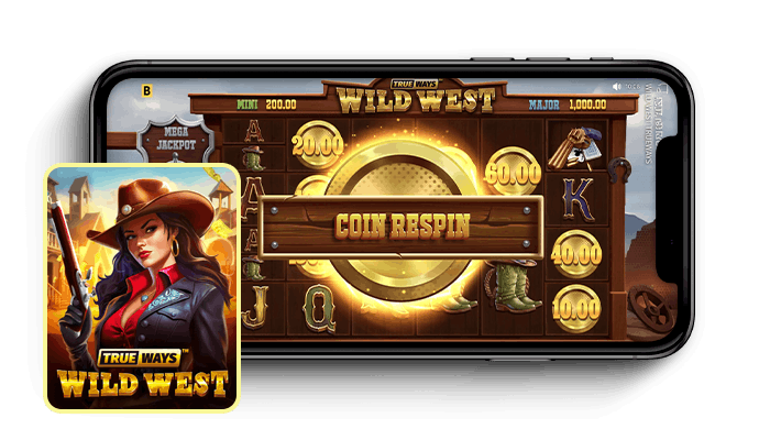 Wild West Trueways kolikkopelin pelialue ja naispäähahmo