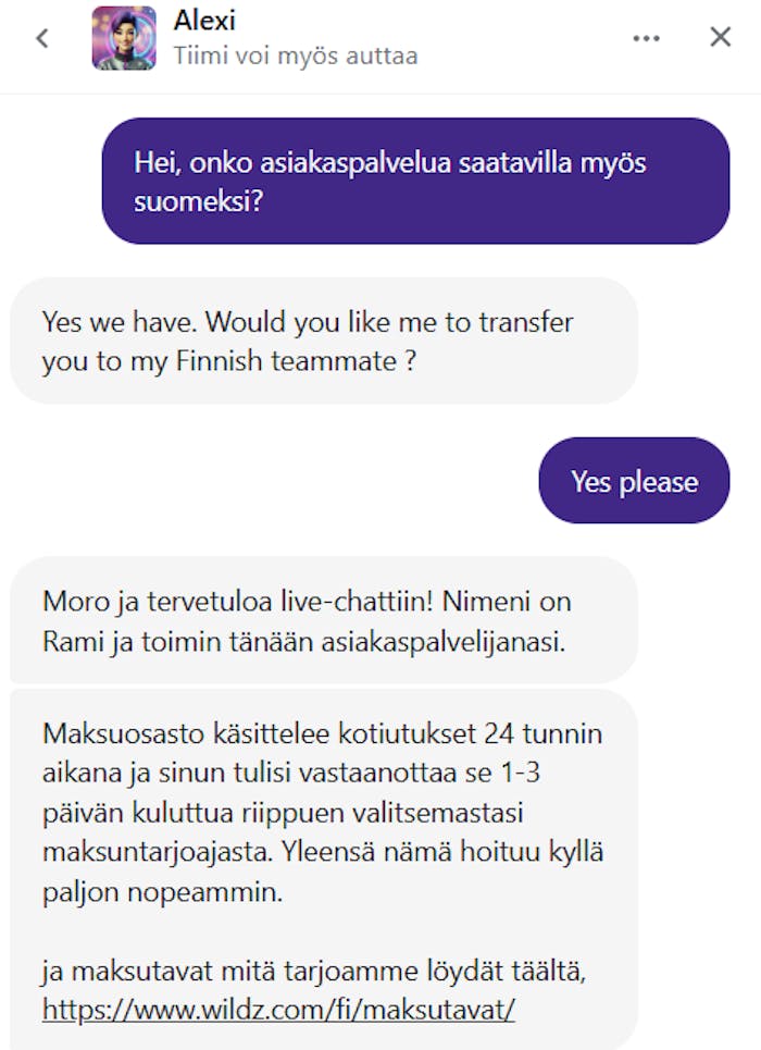 Wildz Casino asiakaspalvelu