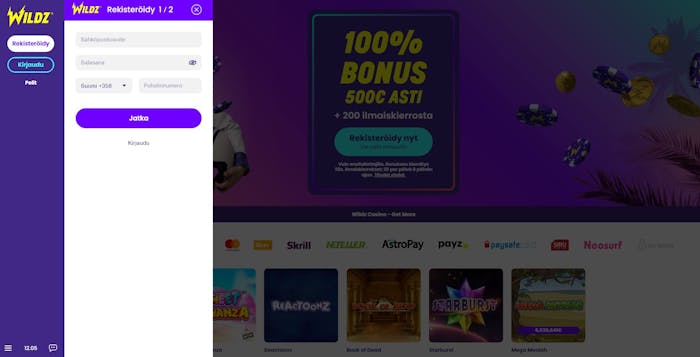wildz casino ilmoittautumissivu