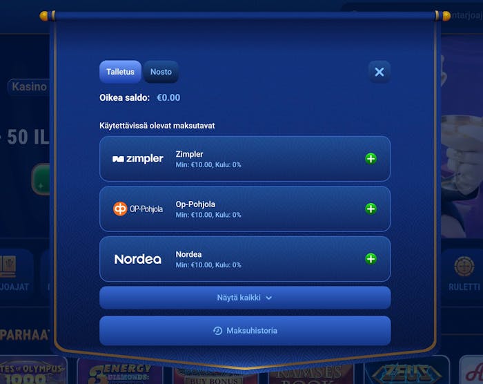 Wingaga Casino maksutavat