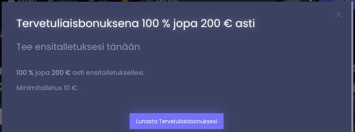Winissimo kasino tarjoaa tervetulobonuksena jopa 200 euroa
