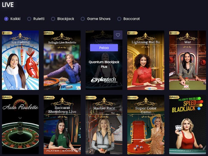 Winissimolla pääset pelaamaan huippu live kasinopelejä kuten Speed Blackjack