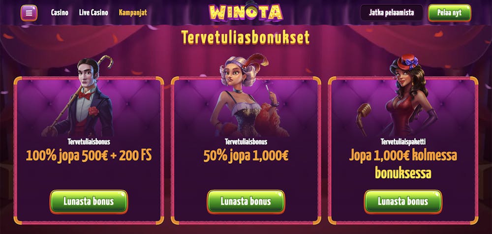 Winota tervetulobonukset