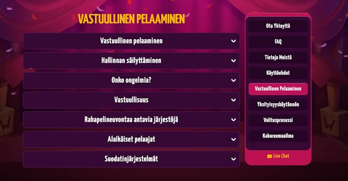 Winota Casinolla on useita vastuullisen pelaamisen työkaluja.