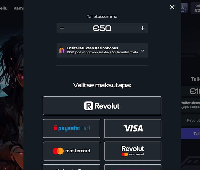 Maksutapoja Winsane Casinolla