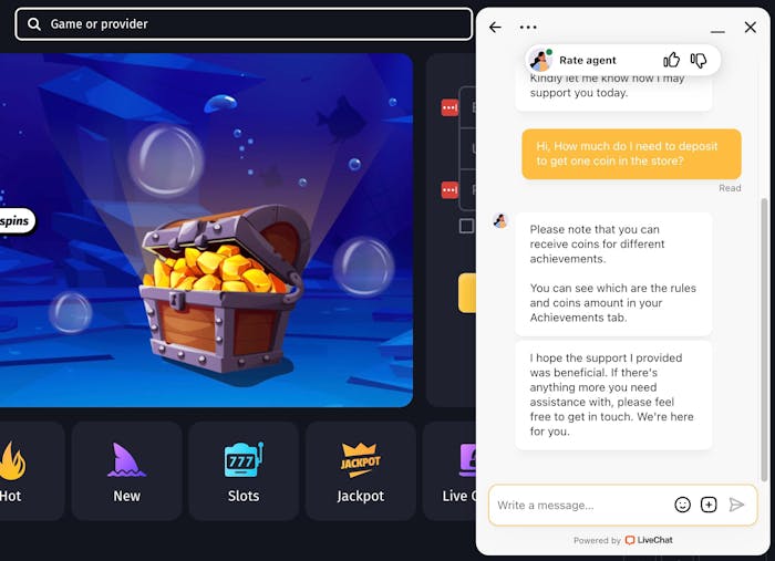 Keskustelu WinShark Casinon live-chatissa