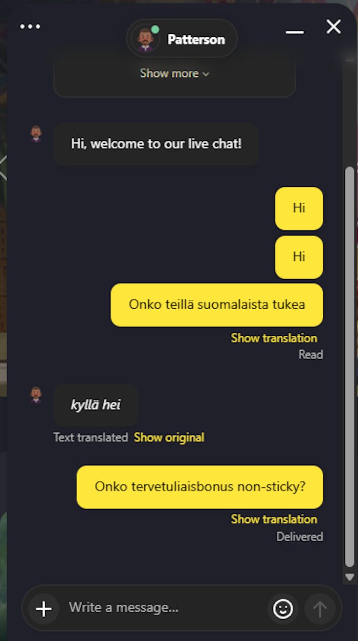 Winstler kasinon chat-tuki ja keskustelua suomeksi.