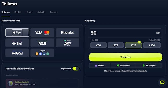 Winzter Casinon talletuslomake