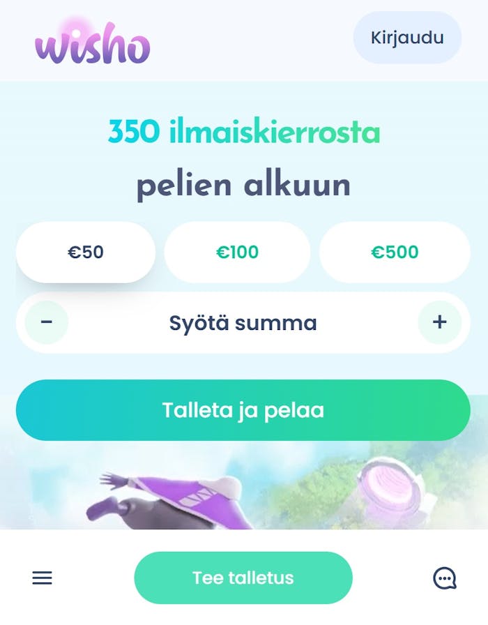 Wisho Casino etusivu tarjoaa 350 ilmaiskierrosta pelien alkuun. Talleta ja pelaa.