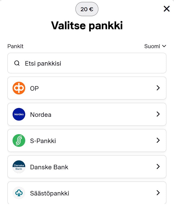 Wisho Casinolla talletus tehdään Trustlyn kautta verkkopankkitunnuksilla esimerkiksi Nordea-pankista.