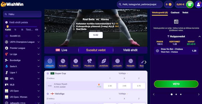 WishWin Casino tarjoaa myös mahdollisuuden vedonlyöntiin.