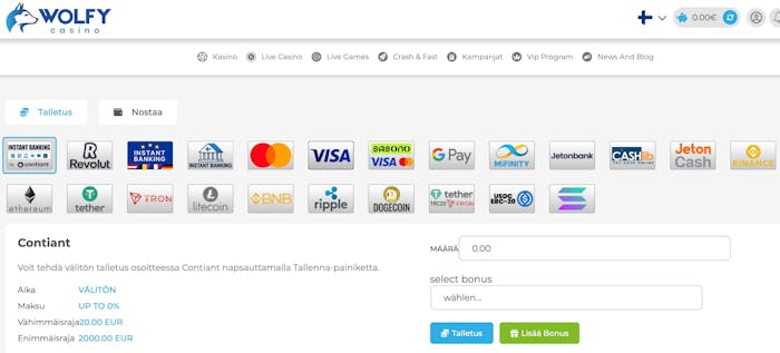 Wolfy Casinon tarjoamat talletustavat suomalaisille pelaajille