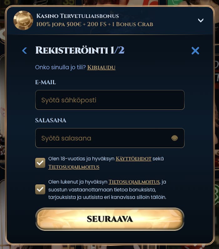 Wonderluck Casinolle rekisteröidytään hyvin helposti ja nopeasti