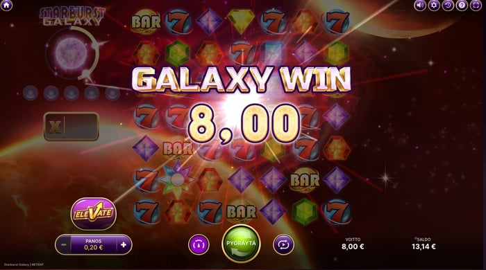 8 euron voitto Starburst Galaxy -pelissä.