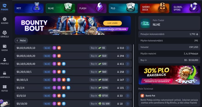 WPT Globalin pokeripöydät testihetkellä.