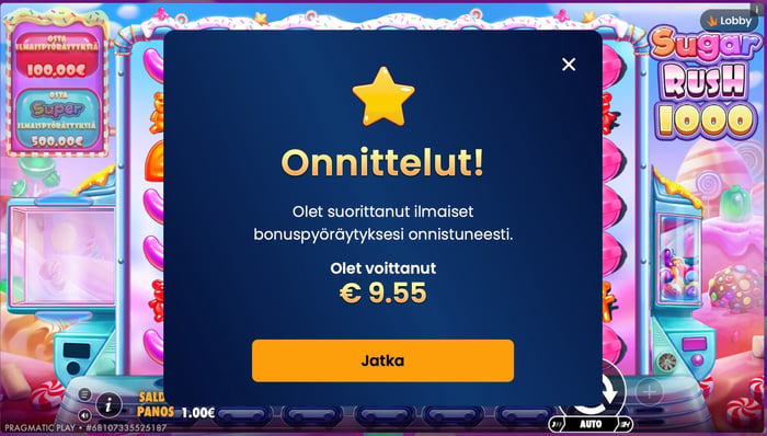 9,55 euron voitto ilmaiskierroksilla.