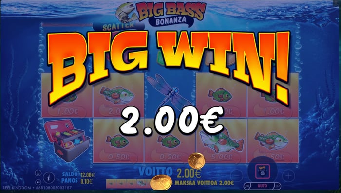 2 euron voitto Big Bass Bonanza -pelissä.
