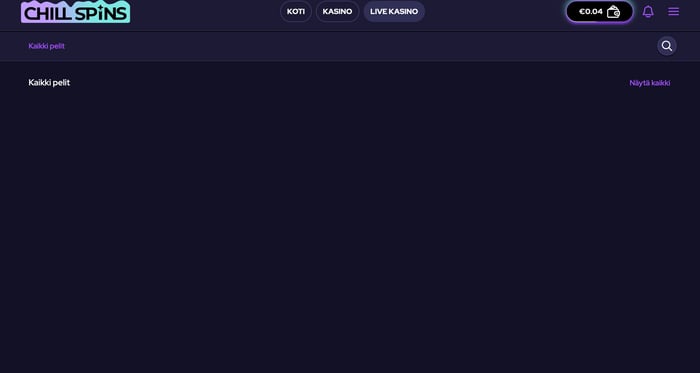 Tyhjä livekasino Chill Spinsillä.