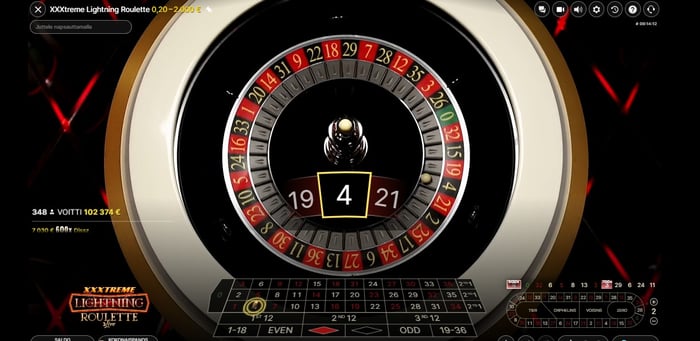 XXXtreme Lightning Roulette -pelin pyörä livekasinolla.