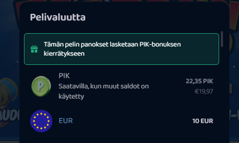 Pelivaluutan valinta Pike Casinolla.
