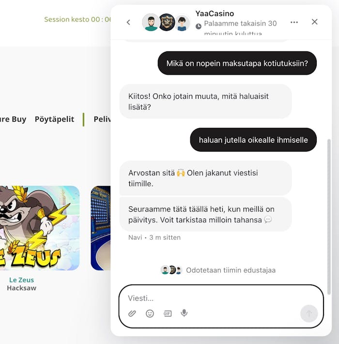 Yaa Casinon live-chat