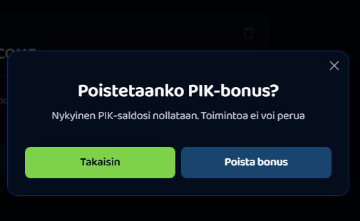 Bonuksen poisto Pike Casinolla.