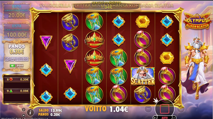 1,04 € voitto Gates of Olympus Super Scatter -pelissä