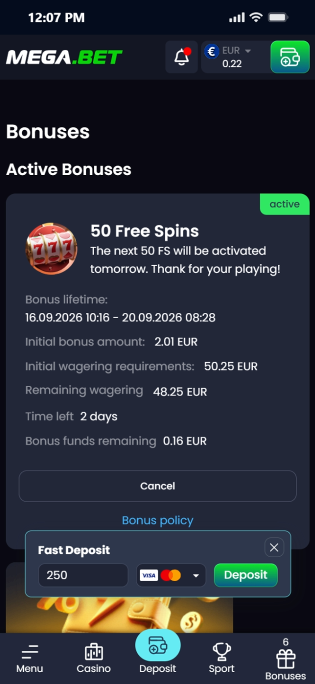 50 ilmaiskierrosta MegaBet-Casinolla.