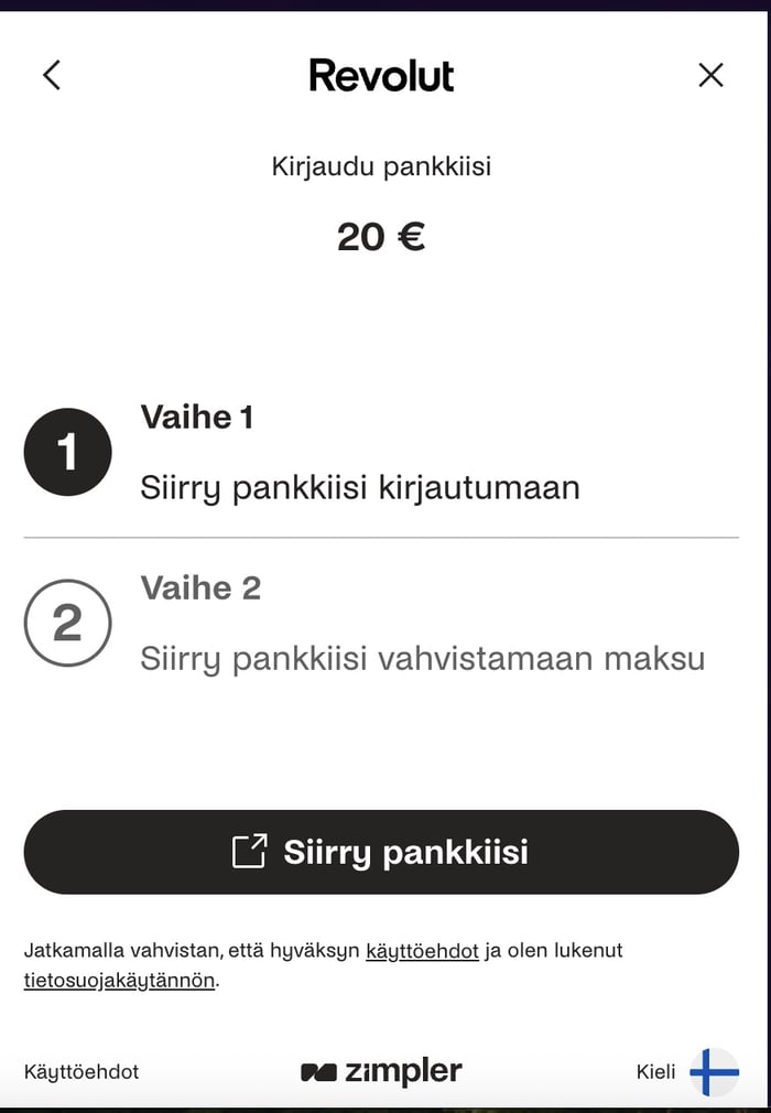 Revolut-vahvistus talletukselle.