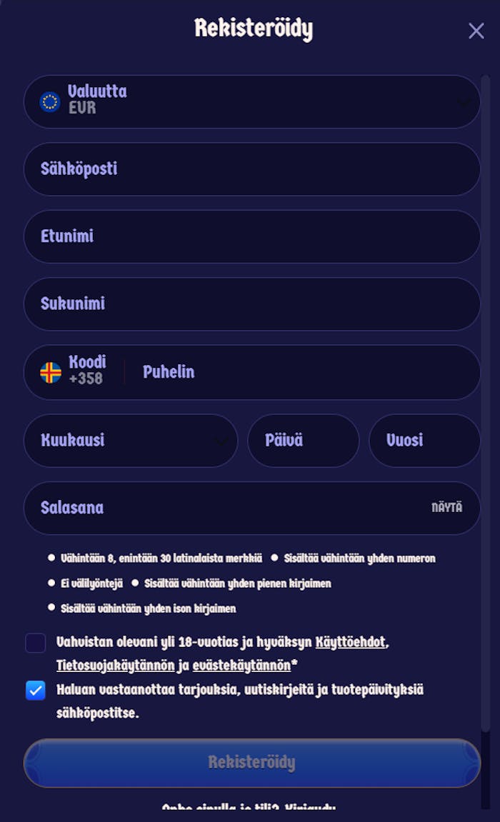 ZeusWin Casinon rekister?ityminen tapahtuu t?ytt?m?ll? lomakkeen. Prosessi on nopea, ja sen j?lkeen p??see lunastamaan tervetulobonuksen.