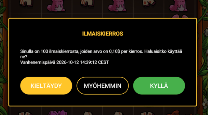 Viimeinen ilmaiskierrosvahvistus ja aikaraja.