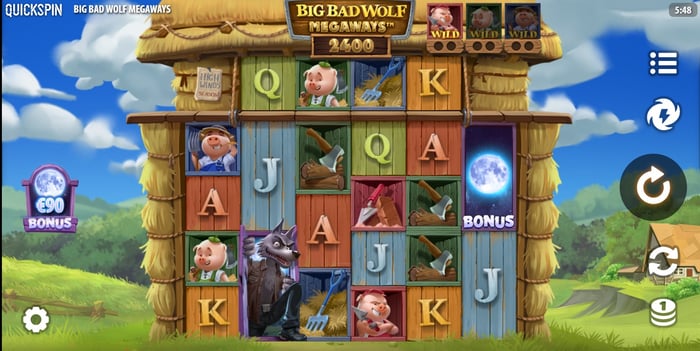 Pelasin Zuluspins Casinolla Big Bad Woöf Megaways peliä, ja aktivoin 90 € bonuksen.