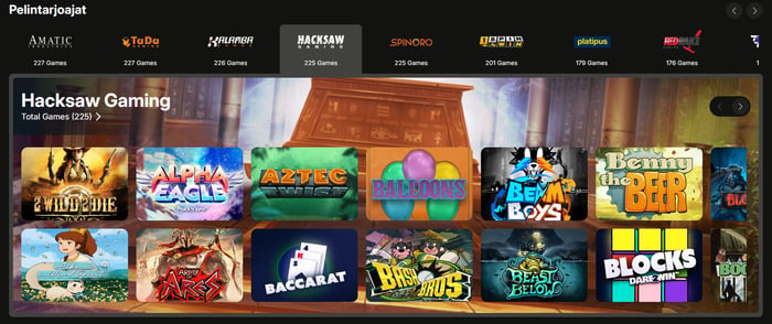 Zuluspins Casinolla on useita tunnettuja pelivalmistajia, kuten Hacksaw Gaming.